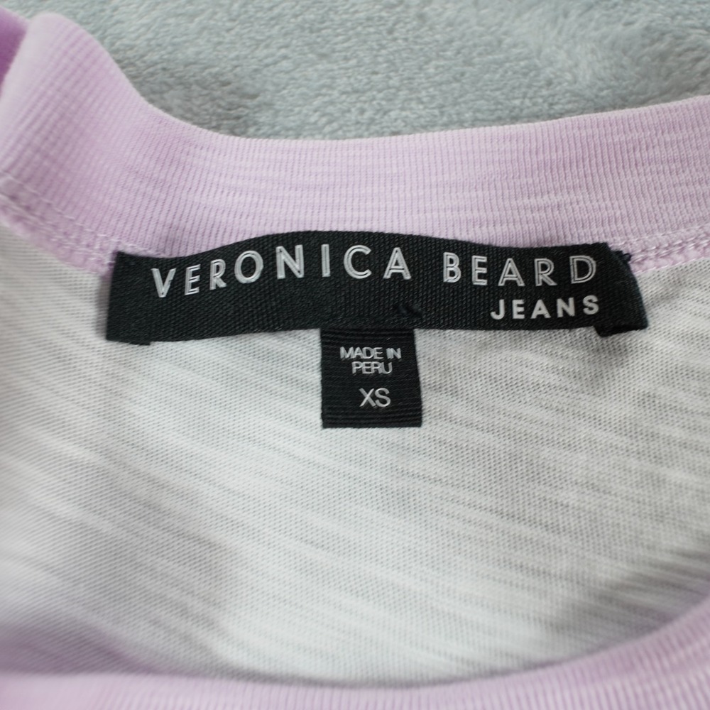 Veronica Beard Mason Baseball T Shirt XS White Lavender Puff Long Sleeve Cotton - Picture 4 of 11
